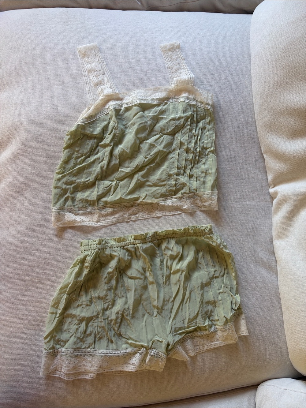 H&M Sage Green Lace-Trim Cami & Short Sleep Set
